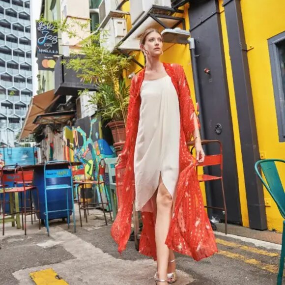 ☀️SUMMER SALE!☀️ STYLE JUNKIIE RED BANDHINI KIMONO DUSTER - BNWT - XXL - Picture 5 of 6